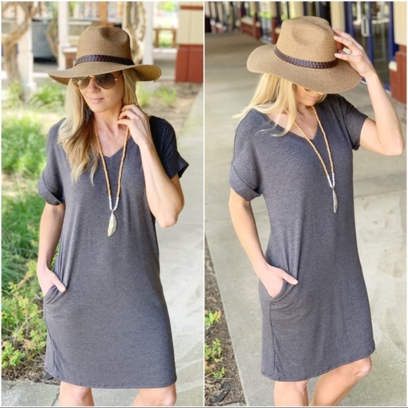 Infinity Raine Dresses & Skirts - Charcoal V Neck Tee Shirt Dress Infinity Raine Dresses & Skirts - Charcoal V Neck Tee Shirt Dress